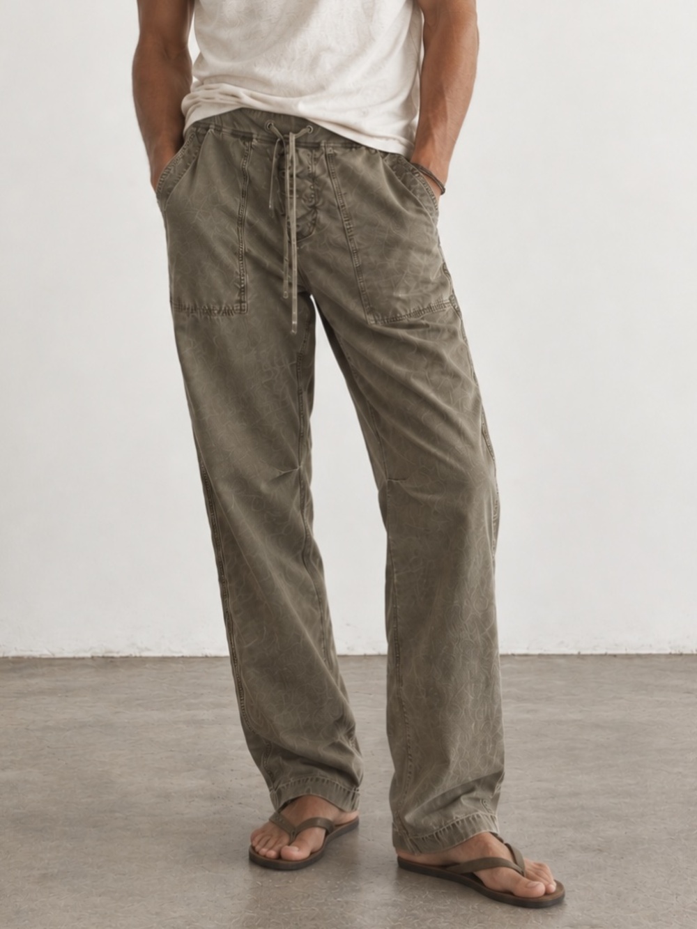 JAMES PERSE Mens (unisex) Mixed Media Utility Pants Straight Leg Olive Green 2
